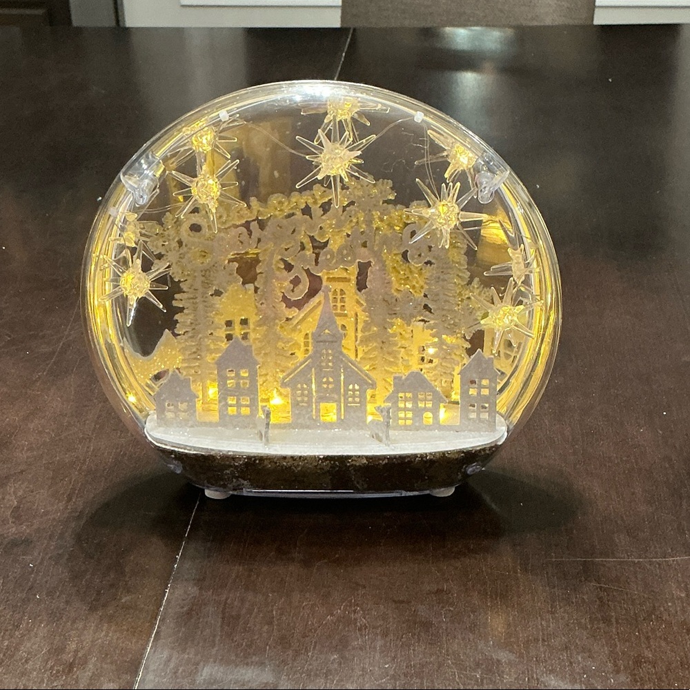 QVC Illuminated Holiday Village Snow Globe with Gold Glow